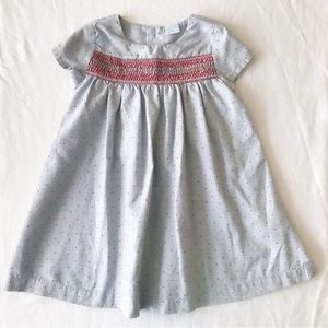Edgehill Collection, Girls woven Cotton smocking short sleeve dress, grey SZ 3T